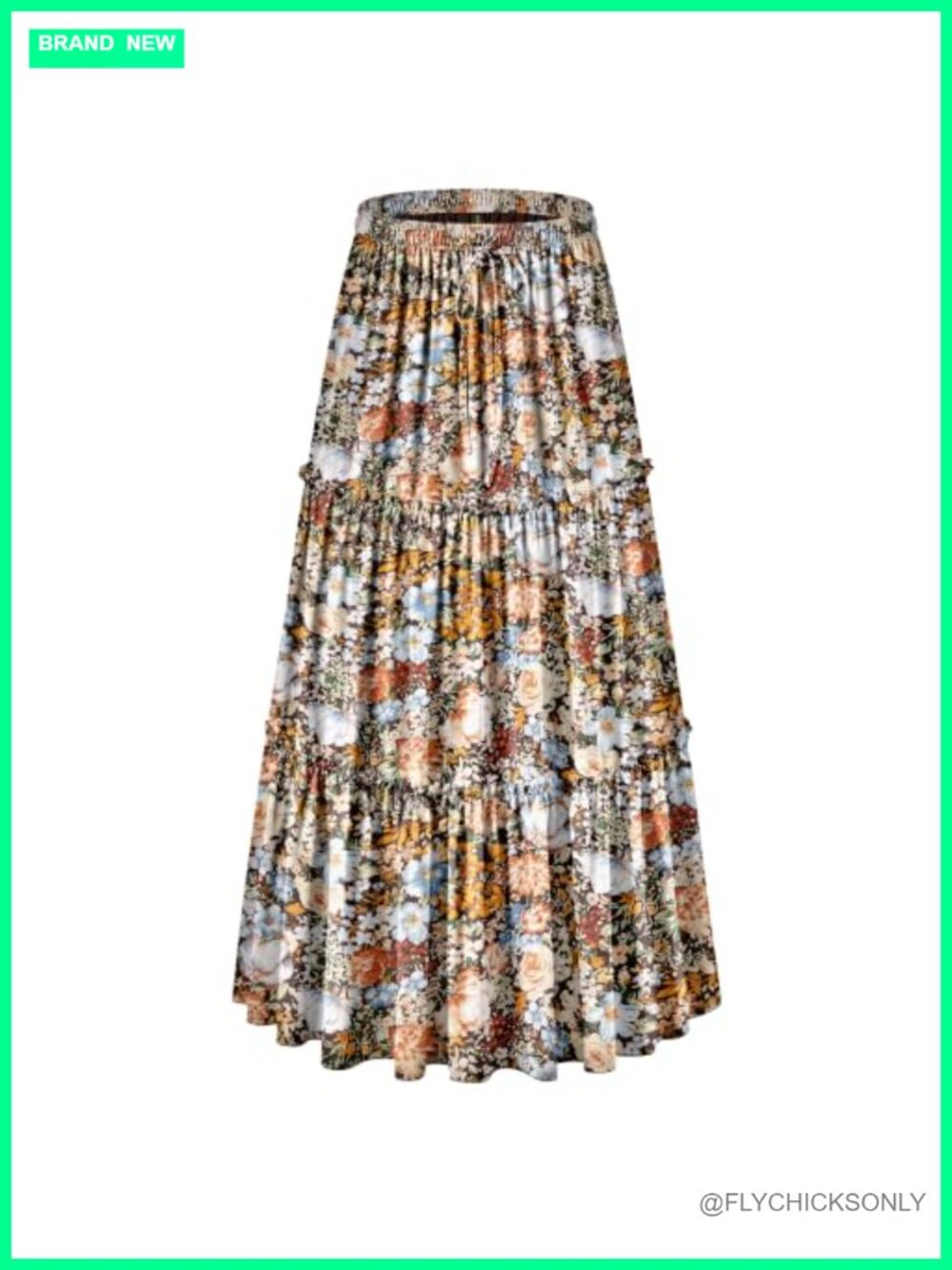 Women's High Waisted A-Line Tiered Flowy Boho Floral Chiffon Maxi Skirt